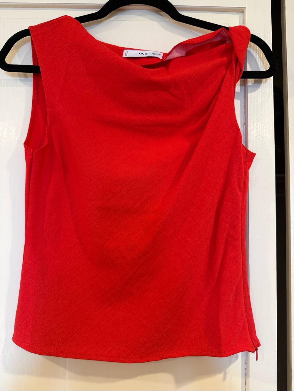 Mango Vibrant Red Draped Neck Sleeveless Top